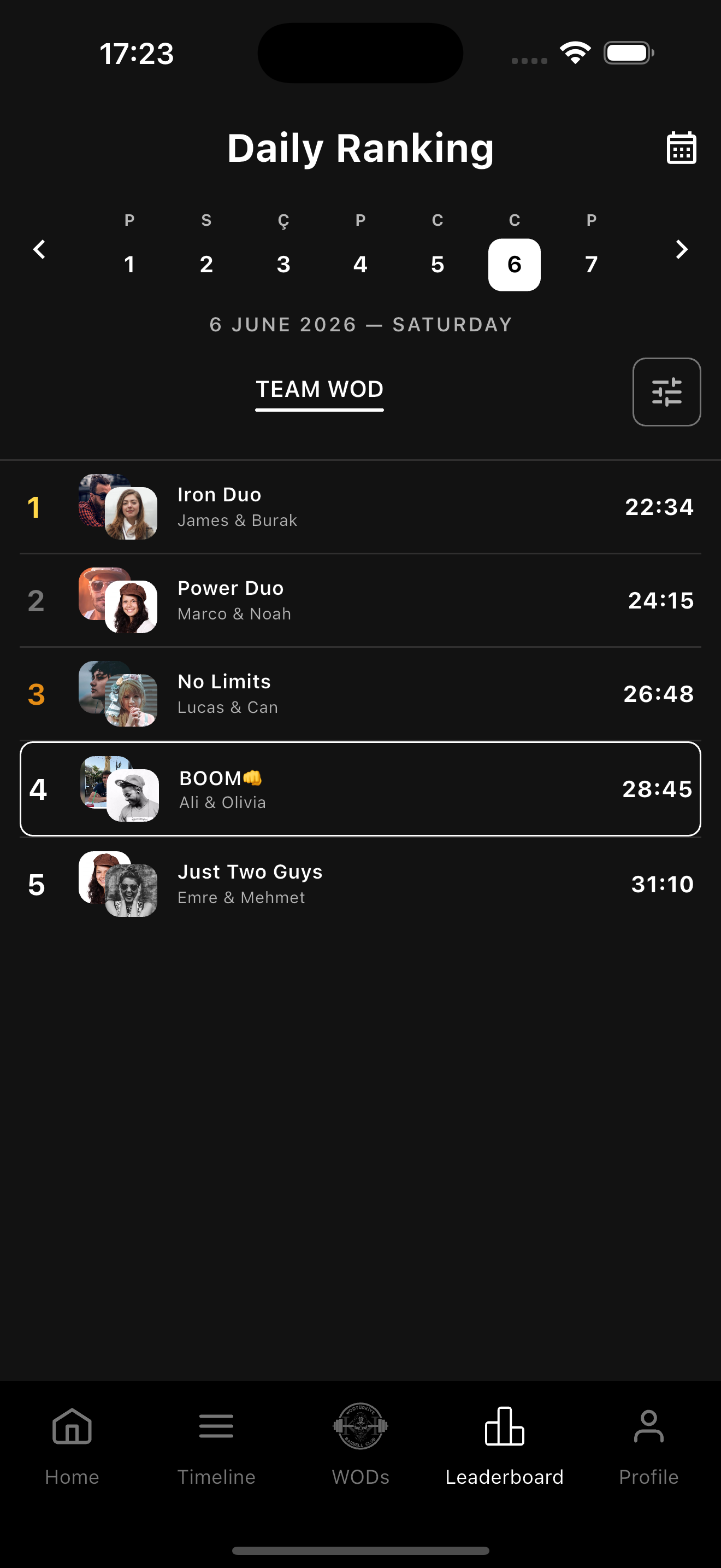 Team WOD sıralaması